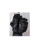 Фотография Вместительный кожаный черный прочный модный рюкзак 73035