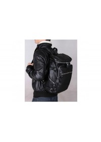 Вместительный кожаный черный прочный модный рюкзак 73035