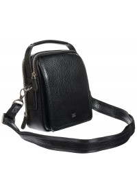 Черная кожаная небольшая мужская сумка на плечо - барсетка DESISAN - 343-01