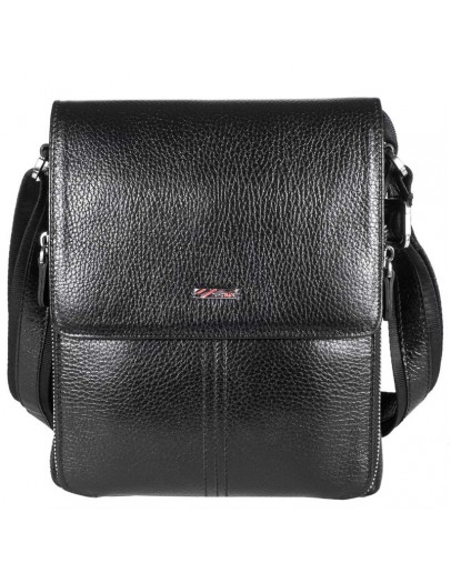 Фотография Черная кожаная мужская сумка на плечо среднего размера DESISAN 349-01