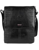 Фотография Черная кожаная мужская сумка на плечо среднего размера DESISAN 349-143