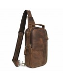 Фотография Кожаный рюкзак коричневый на одну шлейку 4009B