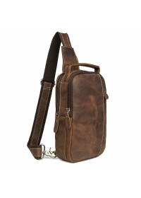 Кожаный рюкзак коричневый на одну шлейку 4009B