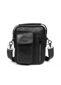 Черная кожаная мужская плечевая сумка 5009A