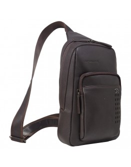 Кожаный коричневый мужской фирменный слинг на плечо - рюкзак TONY BELLUCCI - 5213-4