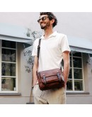 Фотография Кожаная фирменная мужская сумка через плечо Persuasion Time Resistance 5228801 brown