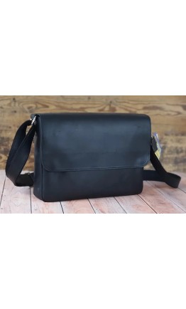 Черная горизонтальная кожаная винтажная сумка на плечо 5582260-SGE