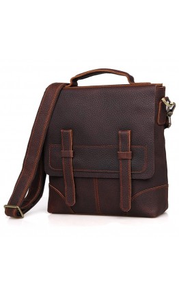 Вертикальная коричневая мужская сумка на плечо 76034