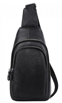 Рюкзак черный кожаный на одну шлейку A25-6602A
