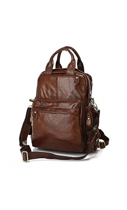 Практичный коричневый кожаный стильный  рюкзак 77007C
