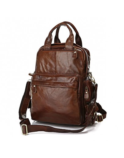 Фотография Практичный коричневый кожаный стильный  рюкзак 77007C