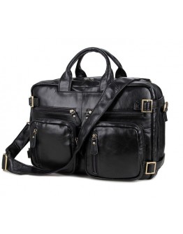 Вместительный кожаный портфель - рюкзак черного цвета 77026A