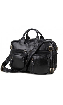 Вместительный кожаный портфель - рюкзак черного цвета 77026A