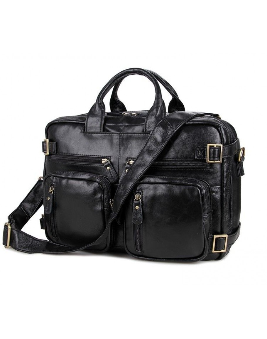 Вместительный кожаный портфель - рюкзак черного цвета 77026A 】  в .