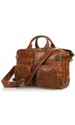 Рыжая кожаная мужская сумка-рюкзак 77026b1