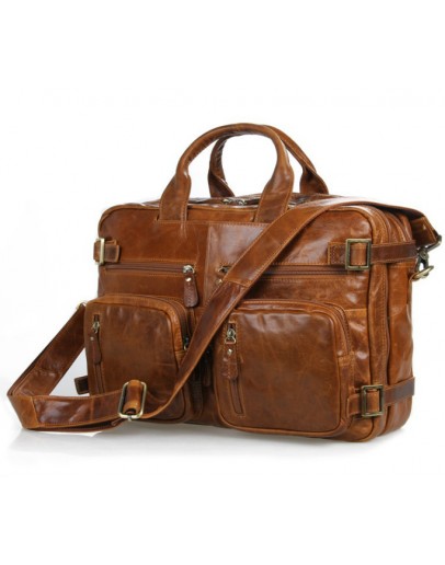 Фотография Рыжая кожаная мужская сумка-рюкзак 77026b1