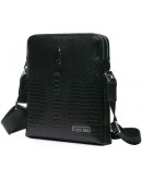 Фотография Чёрная кожаная сумка на плечо с тиснением 7035