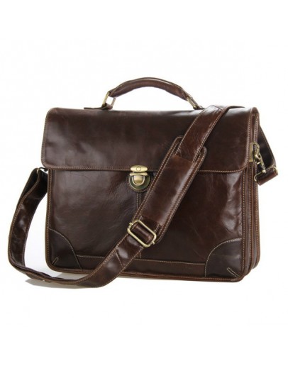 Фотография Строгий оригинальный кожаный коричневый портфель 77091C