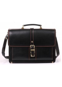 Кожаный черный портфель с коричневой нитью Manufatto 710-rvkor