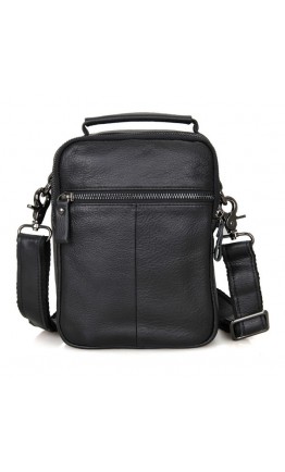 Чёрная небольшая кожаная мужская сумка 71007a