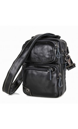 Чёрная небольшая кожаная мужская сумка 71010a