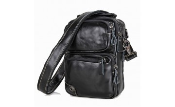 Чёрная небольшая кожаная мужская сумка 71010a