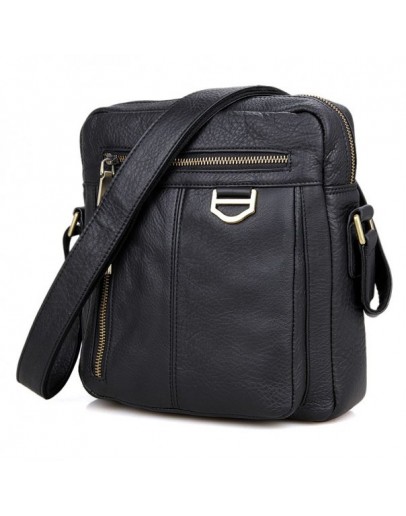 Фотография Кожаная чёрная мужская сумка на плечо без клапана 71011a