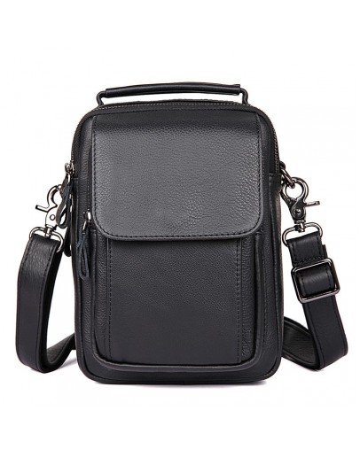 Фотография Мужская кожаная сумка на плечо, черный цвет 71032a