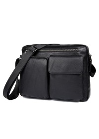 Кожаная черная мужская сумка на плечо 71044A