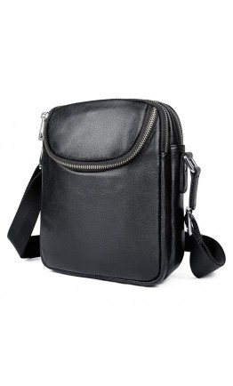 Кожаная черная небольшая мужская сумка на плечо 71053AS