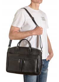 Кожаная черная мужская сумка для ноутбука и документов 7122-rek black