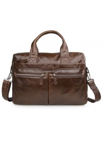 Стильный качественный коричневый кожаный портфель 77122C