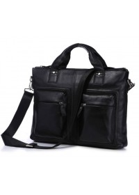 Кожаная черная мягкая мужская сумка 77177A