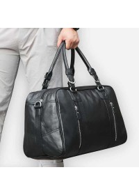 Вместительная кожаная дорожная черная сумка 77190A