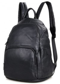 Кожаный удобный городской черный рюкзак 72005