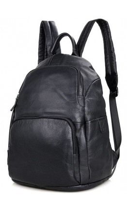 Кожаный удобный городской черный рюкзак 72005