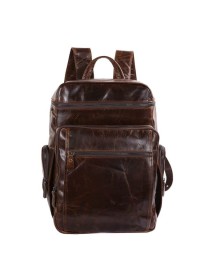 Вместительный мужской кожаный коричневый рюкзак 7202C