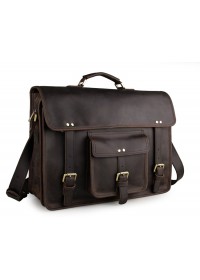 Брутальнейшая темно-коричневая кожаная мужская сумка 77234r