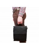 Фотография Черная кожаная мужская сумка в руку и на плечо 7247kt