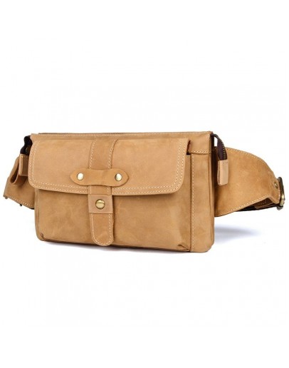 Фотография Мужская винтажная поясная коричневая сумка 73025B