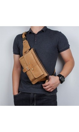 Мужская винтажная поясная коричневая сумка 73025B