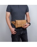 Фотография Мужская винтажная поясная коричневая сумка 73025B