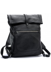 Стильный мужской чёрный кожаный рюкзак 73058