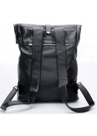 Стильный мужской чёрный кожаный рюкзак 73058
