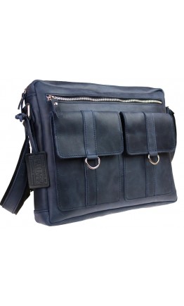 Синяя винтажная кожаная мужская сумка на плечо 7344022-SKE