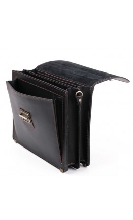 Кожаный чёрный мужской портфель 71-rvm c коричневой нитью