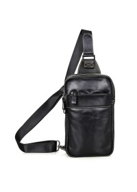 Чёрный рюкзак на одну шлейку из гладкой кожи 74002a