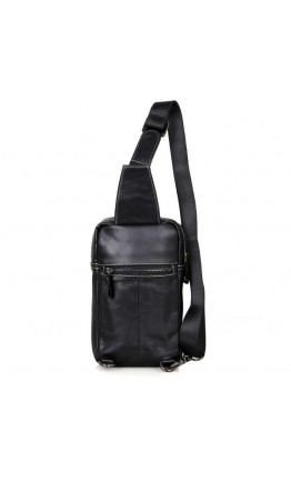 Чёрный рюкзак на одну шлейку из гладкой кожи 74002a