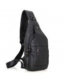Фотография Кожаный черный рюкзак мужской на одну шлейку 74004