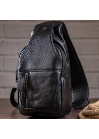 Кожаный черный рюкзак мужской на одну шлейку 74004